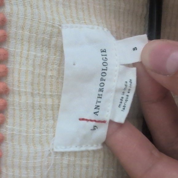 Anthropologie Button Side Striped Textured Shirt, Women's Plus Size Small Cotton - Picture 5 of 8